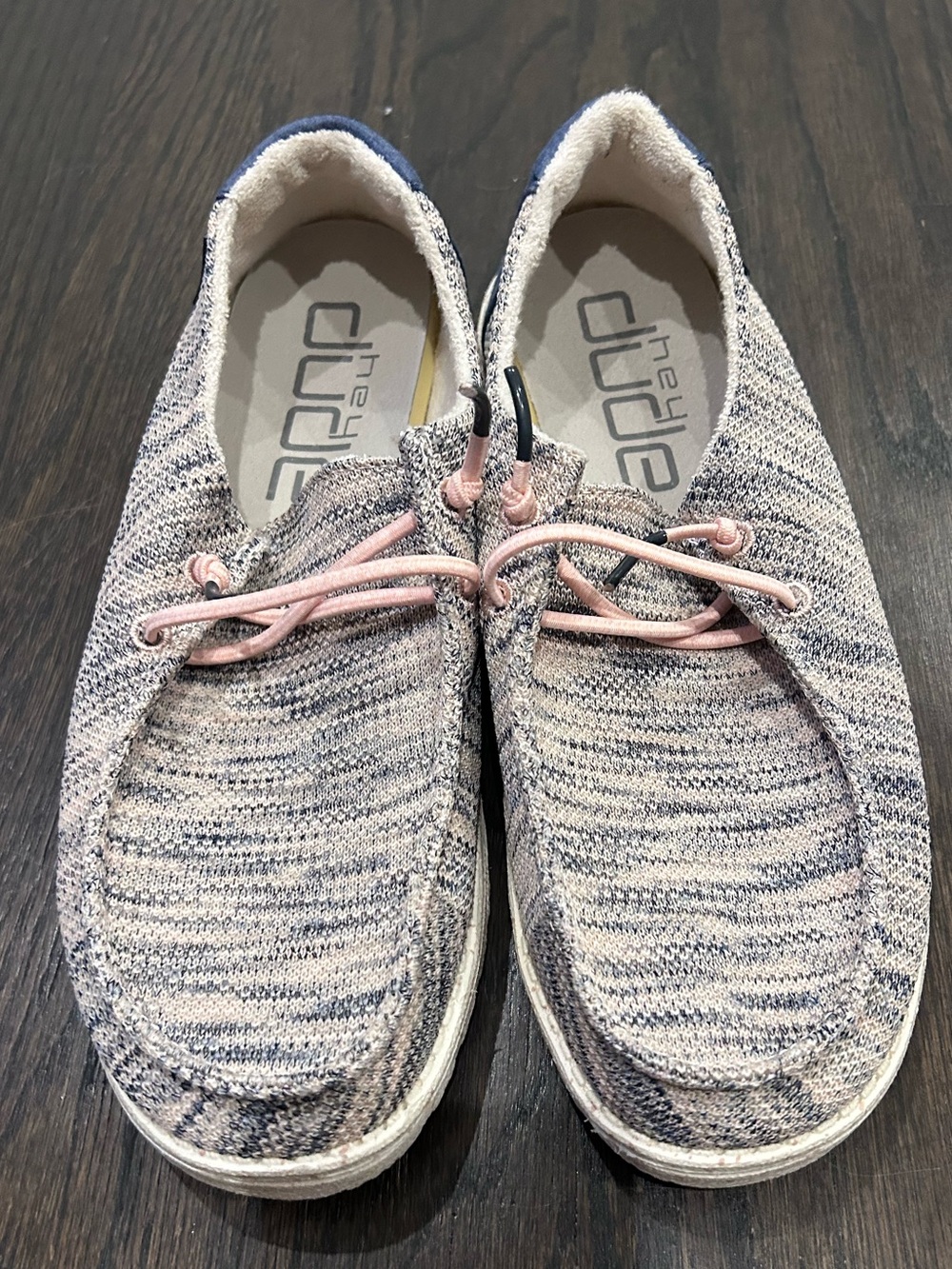 Hey Dude Knit Lace-Up Casual Shoes in Pink Blush and Navy
